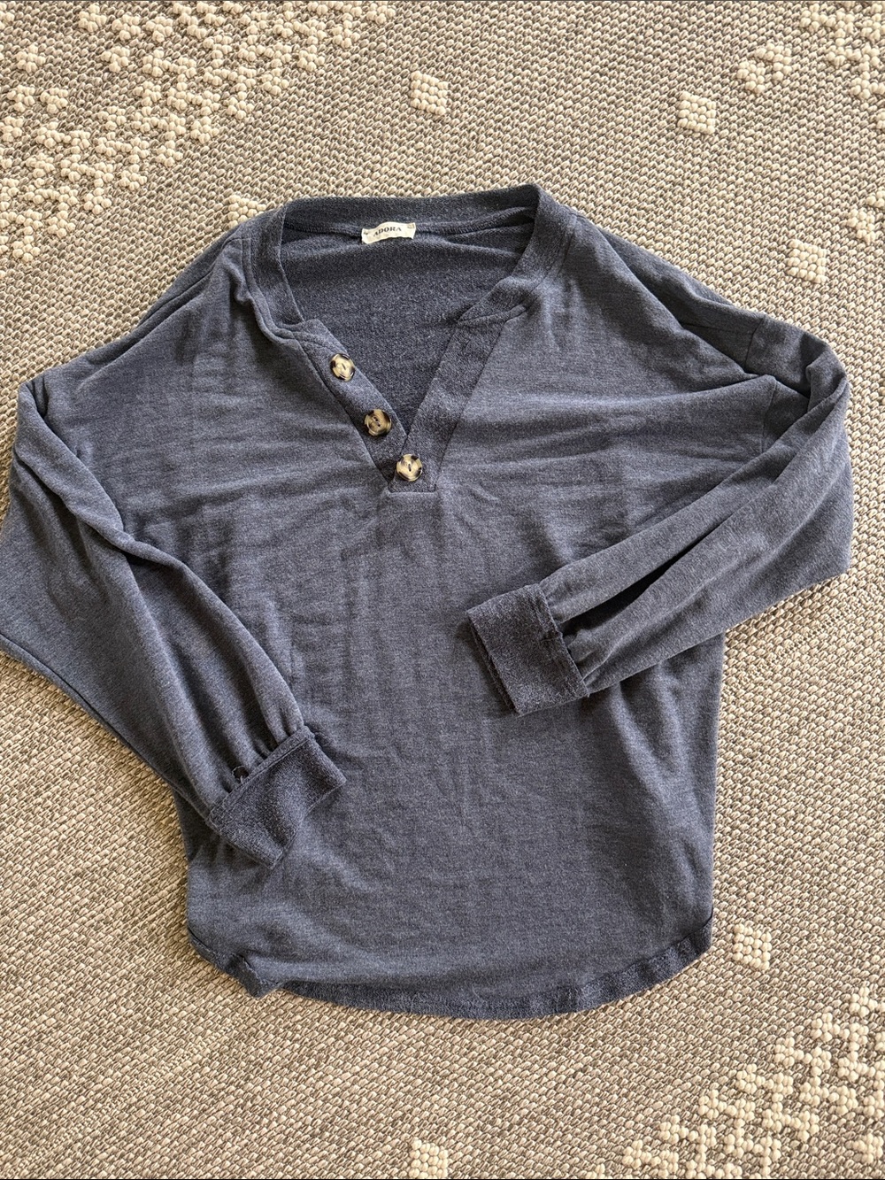 ADORA Navy Long-Sleeve Henley Top with Button Placket